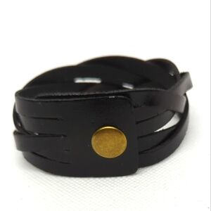Black Braided 🖤Faux Leather Snap Cuff Bracelet Biker Southwest Style 8.5 inch